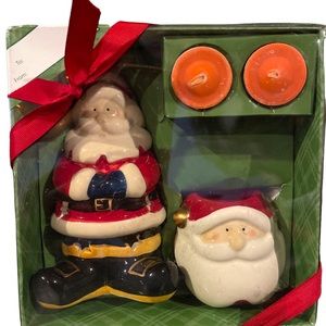 Holiday Time Santa Tealight Set in Box Ceramic Candle Holders with Tealights x 2